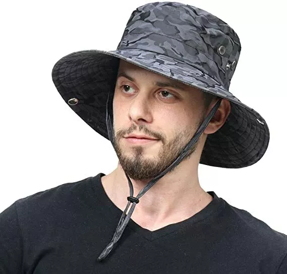 Wide Brim Boonie Hat Men & Women Top Camo Bucket Hats for Safari