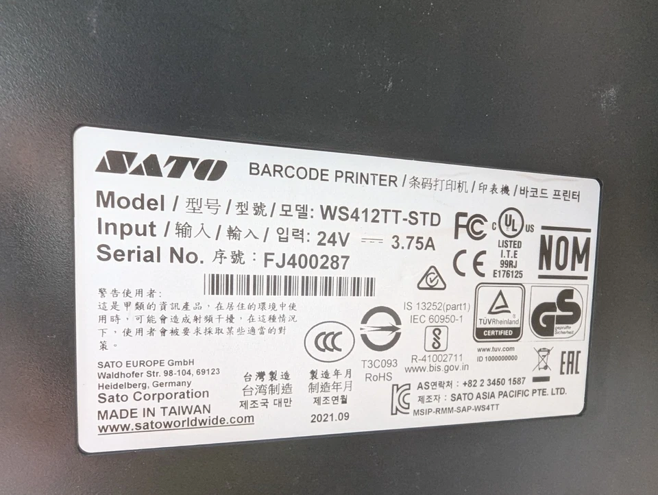 SATO WS412 Direct Thermal Printer WS412TT -STD - Image 2 of 4