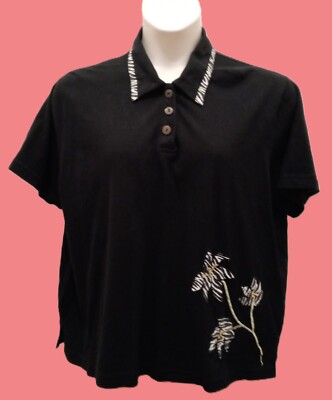 EUC Kikit Too S/S Top-Black with Zebra Floral & Trim on Collar-Women's Size 2X