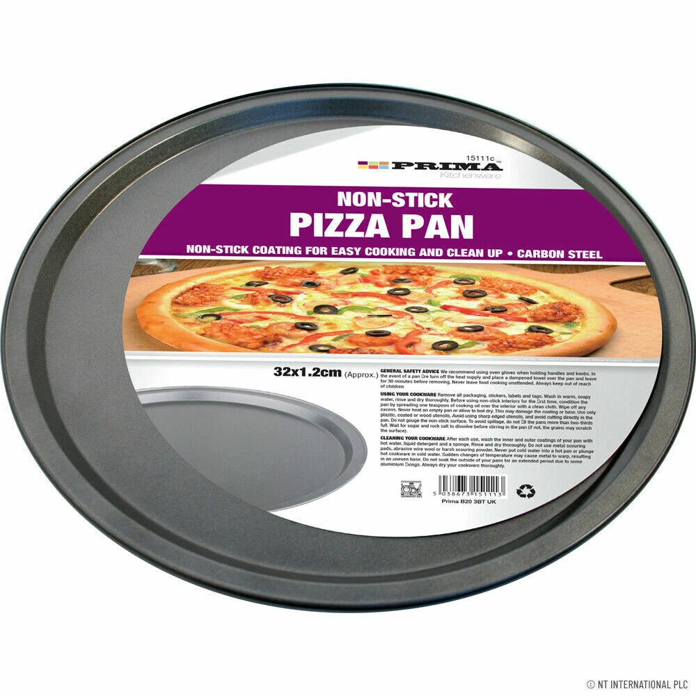 3 X NON STICK 32CM PIZZA PAN BAKING TRAY ROASTING KITCHEN HOME OVEN CARBON STEEL