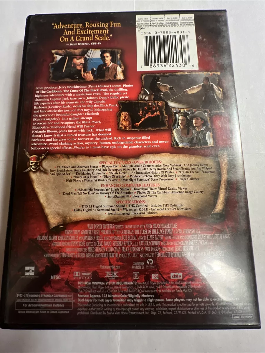 Pirates of the Caribbean: The Curse of the Black Pearl (DVD) No Case No  Tracking 786936224306