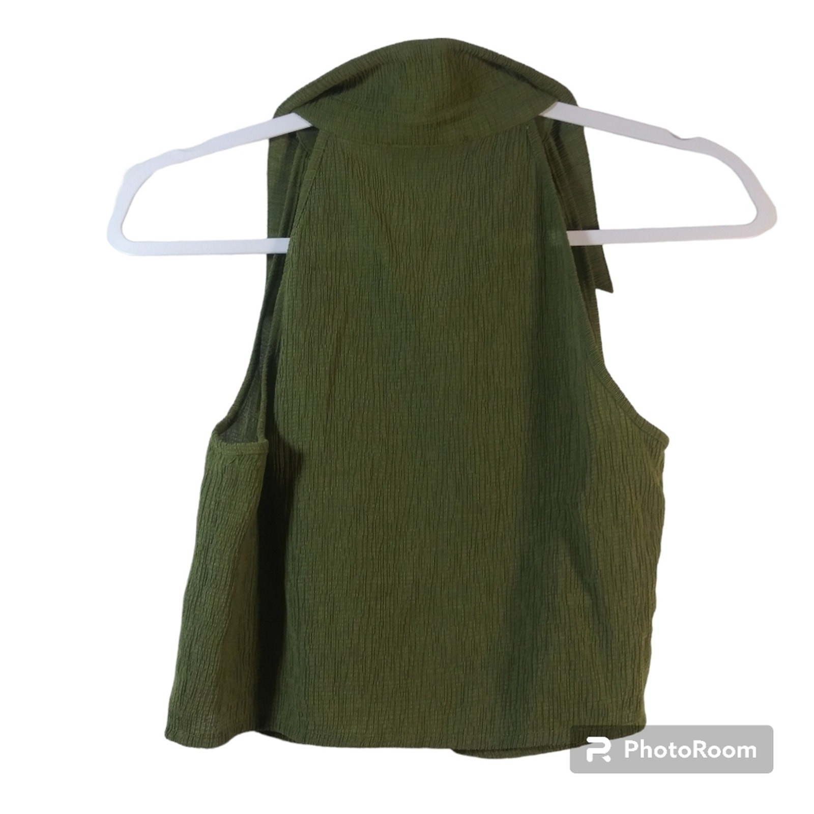 CIDER GREEN SOLID TEXTURE COLLAR CROP TOP SIZE L - image 2