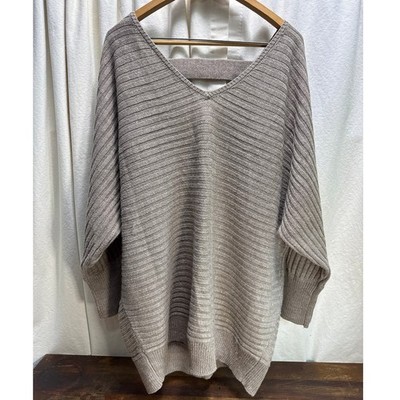 Soho Jeans By NY & Co. Slouchy Oversized Sweater Taupe V-Neck Women's Size XXL 