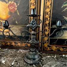Heavy vintage wrought iron candelabra candlestick Gothic French Country 16 Tall