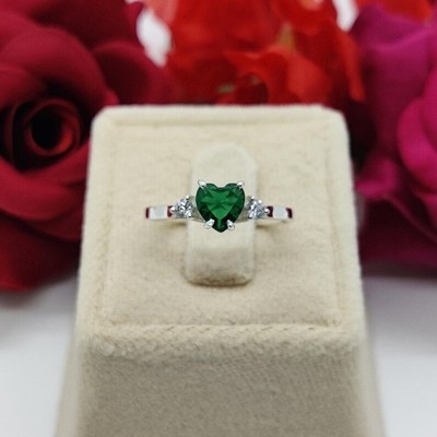 Emerald Heart Cut Ring 925 Sterling Silver Ring Handmade May Birthstone Rings