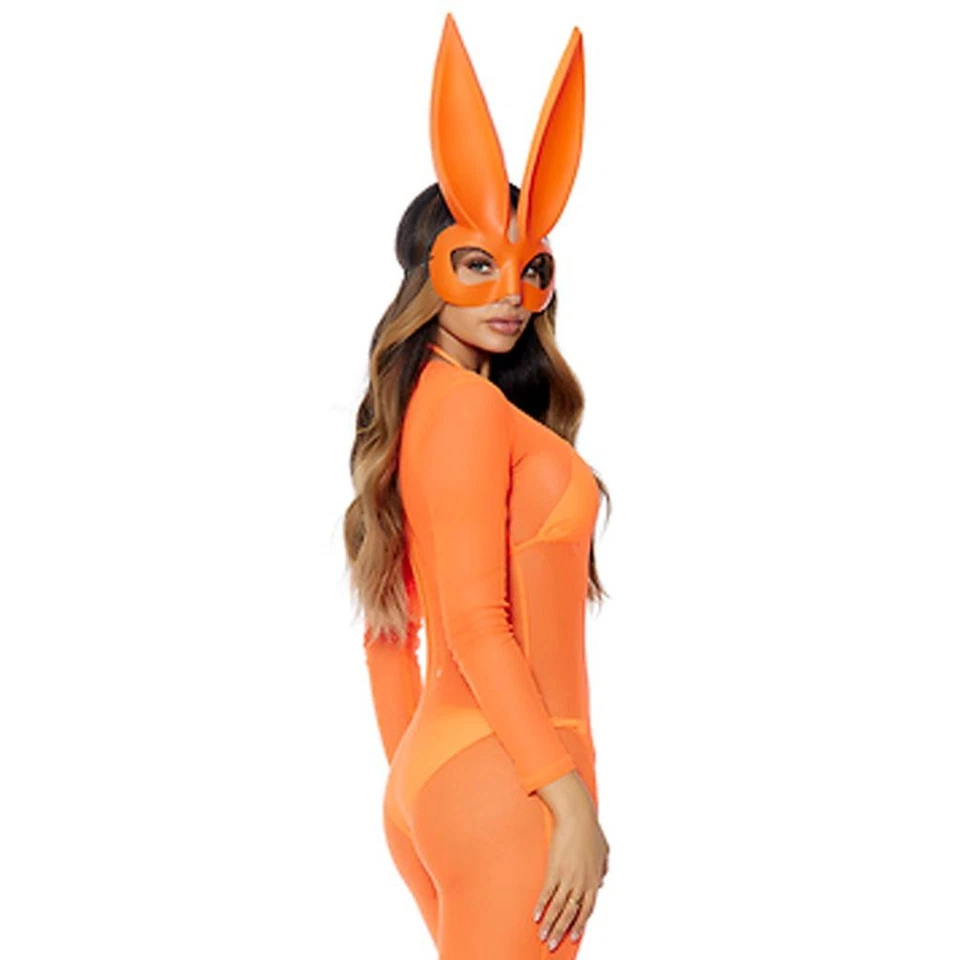 Сексуальный кролик костюм чистый комбинезон маска кролика уши неоновый оранжевый 551618 XS/S - Изображение 2 из 4