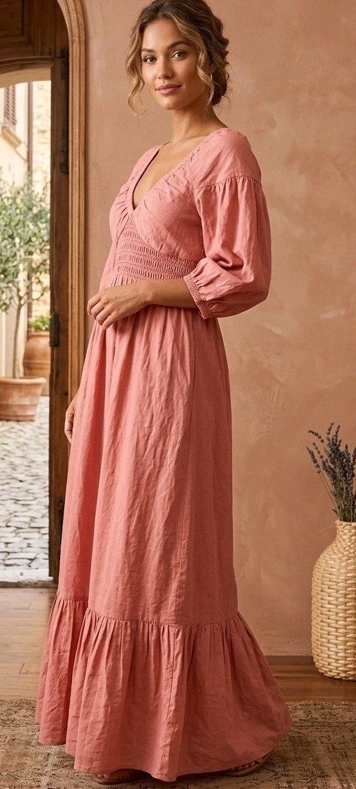 peach boho dress SOLERSUN Women's Boho Deep V Neck Backless Maxi Dress,Peach Pink,Summer,Elegant,Holiday,Tea Party,Holiday,Tangerine Textured Soft Breathable Resort Wear
