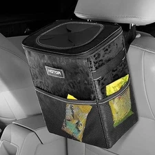 HOTOR Car Trash Can with Lid and Storage 2 Gallons, S4 Leopard Print Black 