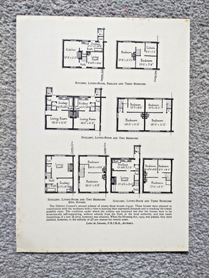 Welwyn Garden City 1923 Council Housing Scheme Plans - Antique Print - 1925