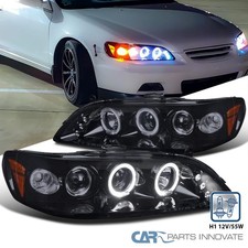 Black Smoke Fits 1998-2002 Honda Accord Led Halo Projector Headlights Head Lamps