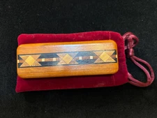 Kazoo Brand Veneer Design on Solid Wood Kazoo Musical Instrument Velvet Bag 4"L