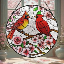 Cardinal Pair Suncatcher Glass Window Decor Bird Lover
