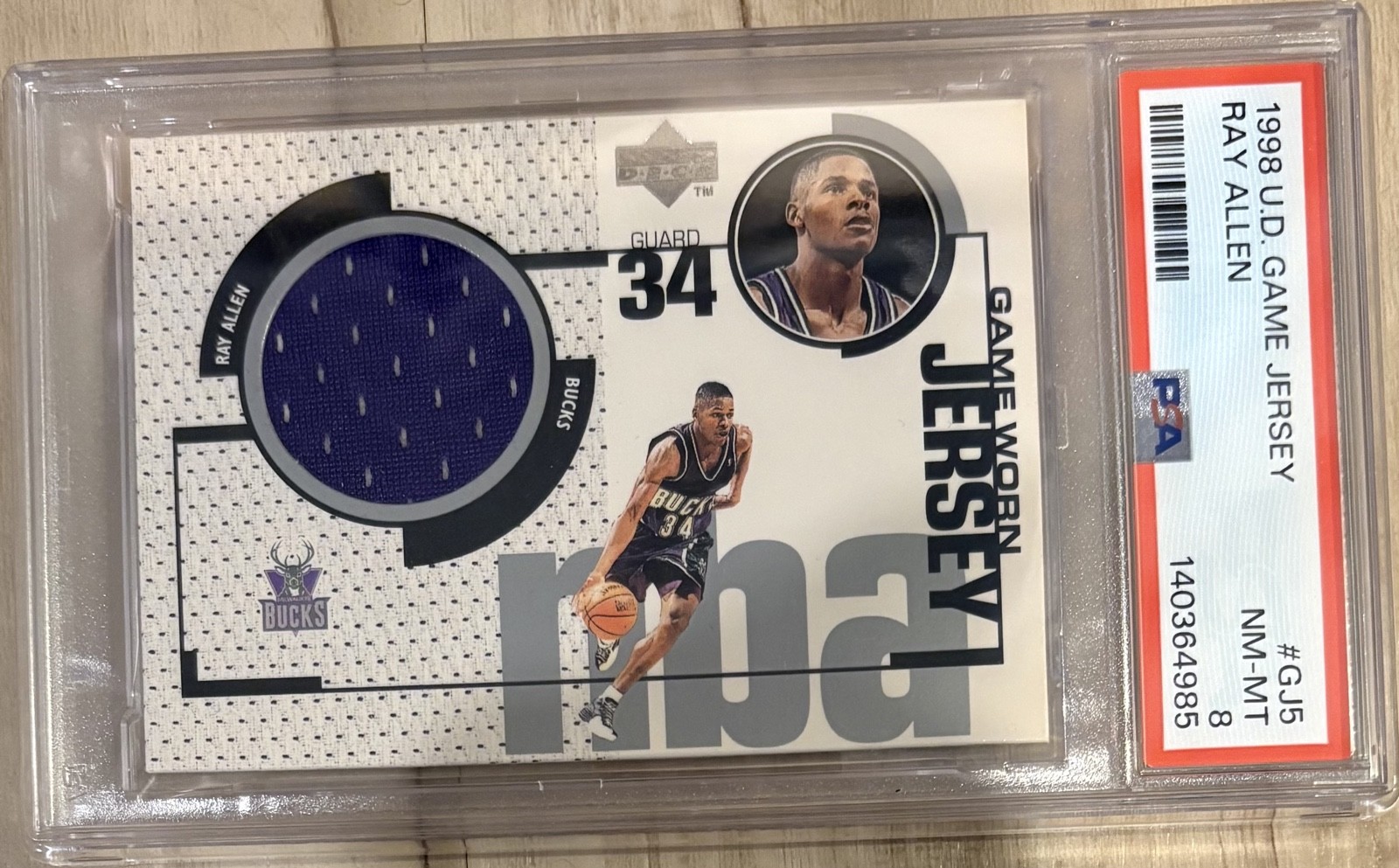 Ray Allen #GJ5 Basketball Cards 1998 Upper Deck Game Jersey trading card — raw and PSA graded price guide