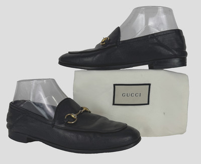 Gucci Wmn Auth Black Leather Loafers Shoes 6.5 US 36.5 EU Fold Down Horsebit Bag
