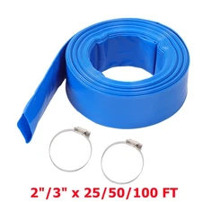 2"/3" x 25/50/100FT Blue Heavy Duty Reinforced PVC Lay Flat Water Discharge Hose
