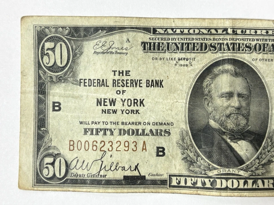 1929 $50 Fifty Dollar Bill Federal Reserve Banknote New York Brown Seal - Image 2 of 4