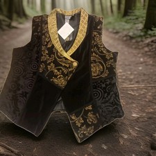Indigo Moon Embroidered Waistcoat Size 2XL Blackand Gold 