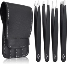 NIVICO Tweezers Set with Leather Pouch – Professional Stainless Steel Black 
