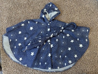 Little Me Navy Stars Rain Poncho With Matching Umbrella 2T-4T NEW