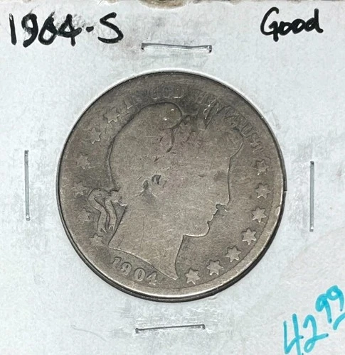1904-S BARBER SILVER HALF DOLLAR  ~ GOOD ~ NICE COIN ~ 90% SILVER