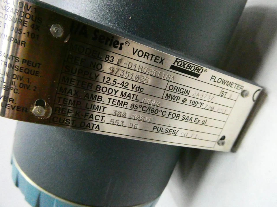 Foxboro 83F-D1HS2KTTNA Stainless Vortex Flow Meter 1-1/2in 12.5-42v-dc - Image 4 of 4