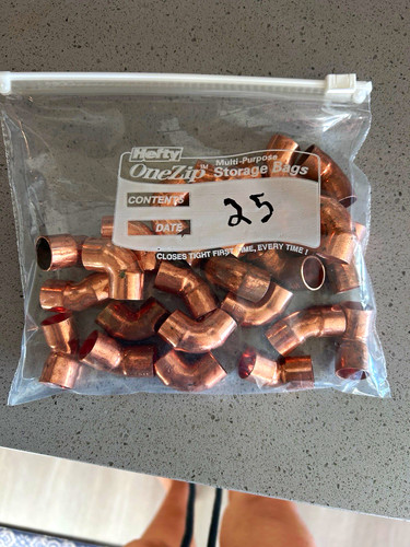 25 Pc Assorted Copper 90 Degree Elbow Fittings Mixed Sizes Plumbing Lot