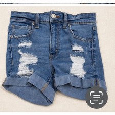 Aeropostale Womens High Waisted Distressed Denim Shorts Blue Size 2 Cuffed Hem