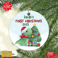 Dinosaur Babys First Christmas 2023 Ornament, Personalized Baby's1st Christm...