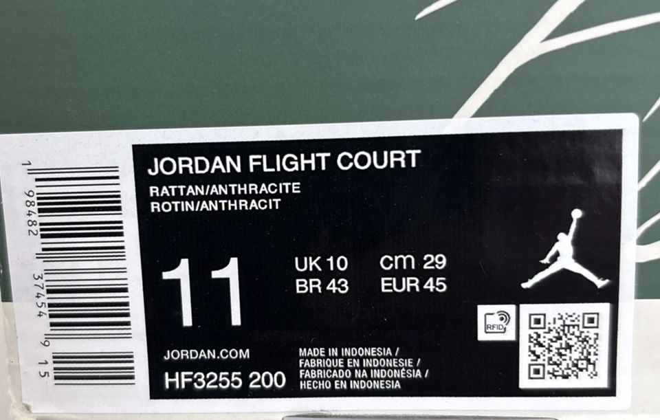 Jordan Flight Court Rattan Anthracite HF3255-200 Men's Sz 11 - Image 4 of 4