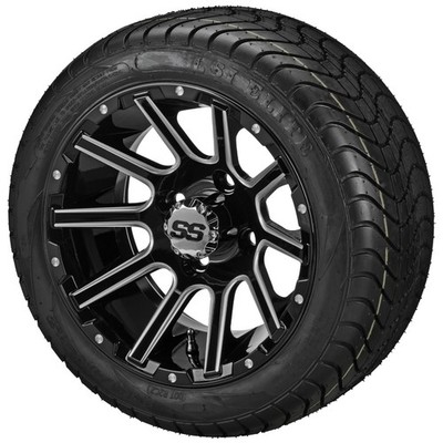 (4) 215/40-12 LSI Elite Low Profile Tires on 12x7 Black Ball Milled Venom Wheels