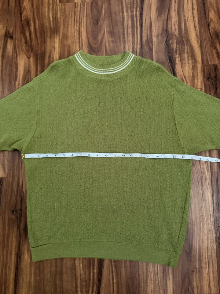 Vintage 1960s Puritan Short Sleeve Striped Sweater Grunge Green Size Medium USA - Image 3 of 4