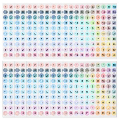 12 Sheet Reflective Round Small Number Stickers 1-20 Laser Numbered Sticker