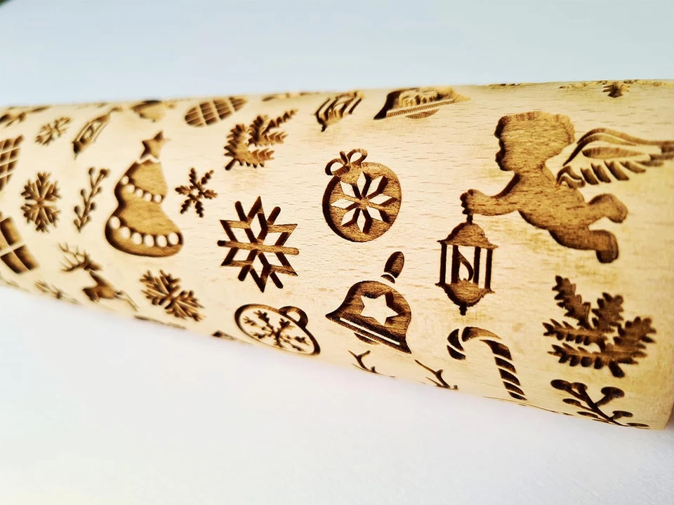 CHRISTMAS GIFTS EMBOSSING ROLLING PIN Laser Engraved with Christmas Symbols CHRI - Image 3 of 4