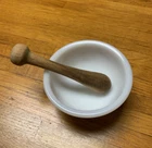 Vintage Antique Milk Glass Mortar & Wooden Pestle Pantry Apothecary Small Rustic