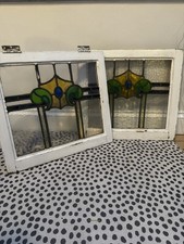 STAINED GLASS WINDOW WOODEN VINTAGE ANTIQUE COLOUR 1930s ART DECO LEADED FROSTED