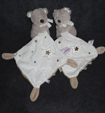 🍀  Lot 2 Peluche Doudou Ours Mouchoir POMMETTE Blanc Etoile  Echarpe Pois NEUF