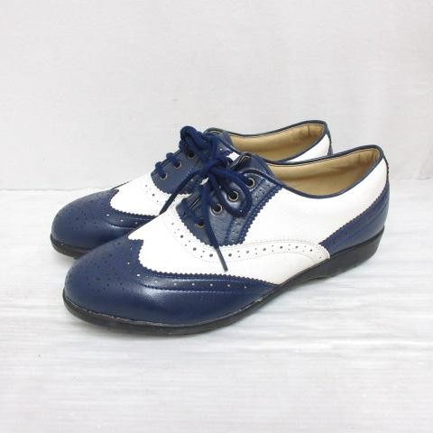 Navy White Phoenix Women's Golf Shoes 8.5cm Wide Japan Made Lace-Up