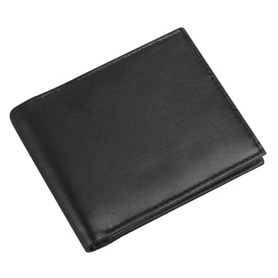 Men's RFID Luxury Soft Smooth Black Leather Tri-fold Wallet With ID Pocket 103