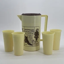 Vintage Sears Roebuck Plastic Beverage Pitcher & 4 Glasses