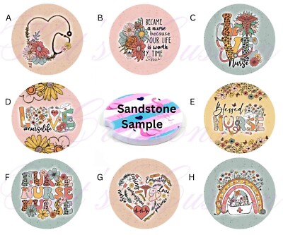 Set of 2 Car Coasters, Floral Nurse Car Coaster, Neoprene Car Coaster