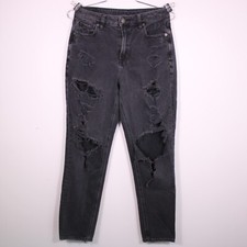 American Eagle Jeans Womens Sz 2 Black Comfort Shredded Grunge Mom-26.75x26.5