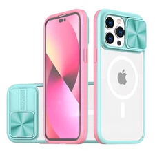 For iPhone 16 Pro Max Mag-Safe Magnetic Case with Slide Camera Cover Clear Back