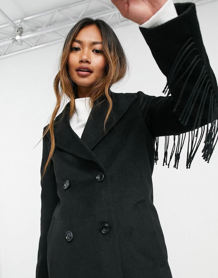 Gianni Feraud Black short overcoat with tussle detailing Size 12 - Image 4 of 4