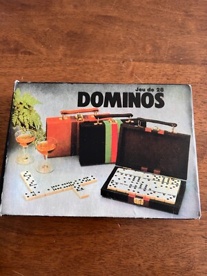 DOPPEL SECHS DOMINO JEU DE 28 IN AKTENTASCHE STLE BOX, VINTAGE SAMMLERSTÜCK