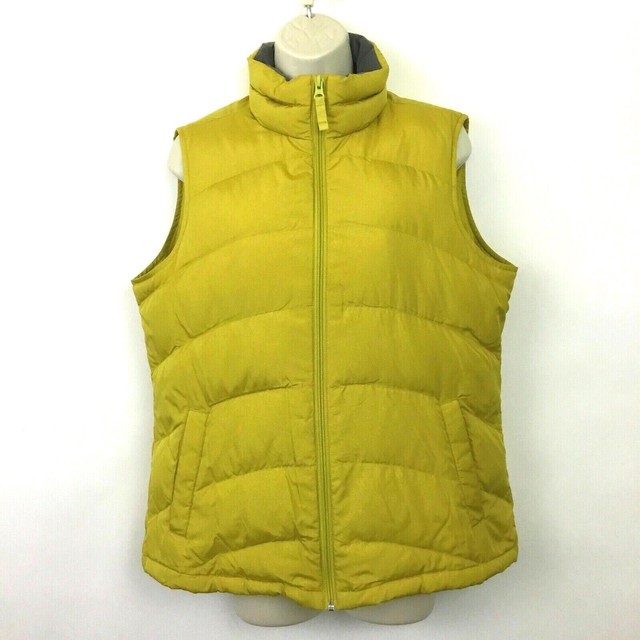 Lands End size Medium Down Puffer Vest Green mustard Yellow full zip