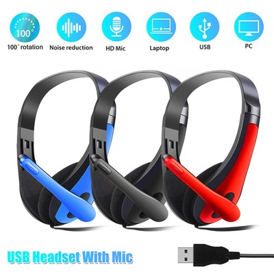 USB Wired Gaming Headset with Microphones For PC Computer Gaming Game Headphones