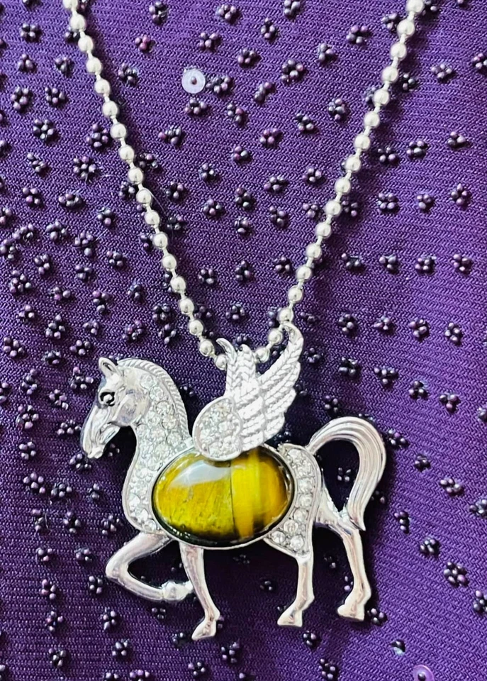 Pegasus Tiger’s Eye & Rhestones 幻想项链 30 英寸球链马术 — 第 4/4 张图片