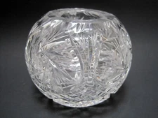 KUSAK Cut Crystal Rose Bowl  Pinwheel Wheat Heavy Hand Cut 3.75" tall 4" wide