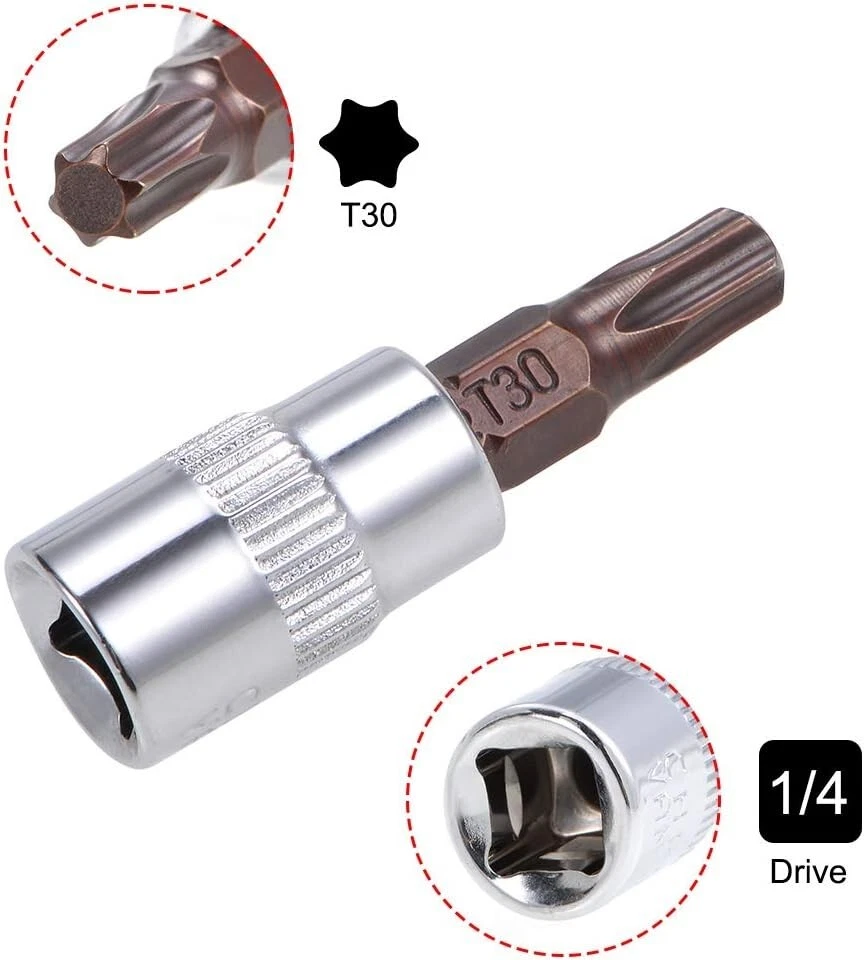 5pcs 1/4" Drive x T30 Torx Bit Socket S2 Steel Bits CR-V Sockets 38mm Length - Image 3 of 4