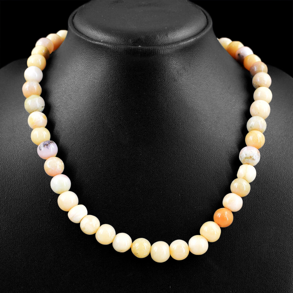 280.00 Cts Natural Pink Australian Opal Round Shape Beads Necklace NK